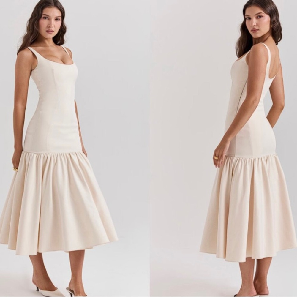 House of CB 'Amore' Vintage Cream Dropped Waist Midi Dress NWT